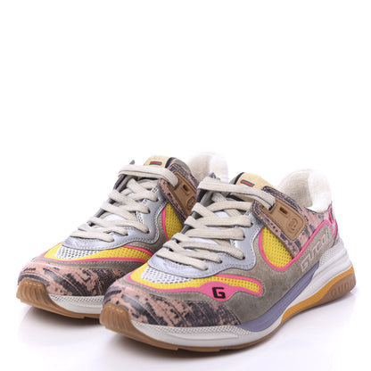 Gucci Suede Calfskin Tejus Printed Womens Ultrapace Sneakers 37.5 Pink Silver Oatmeal Yolk 3 of 8