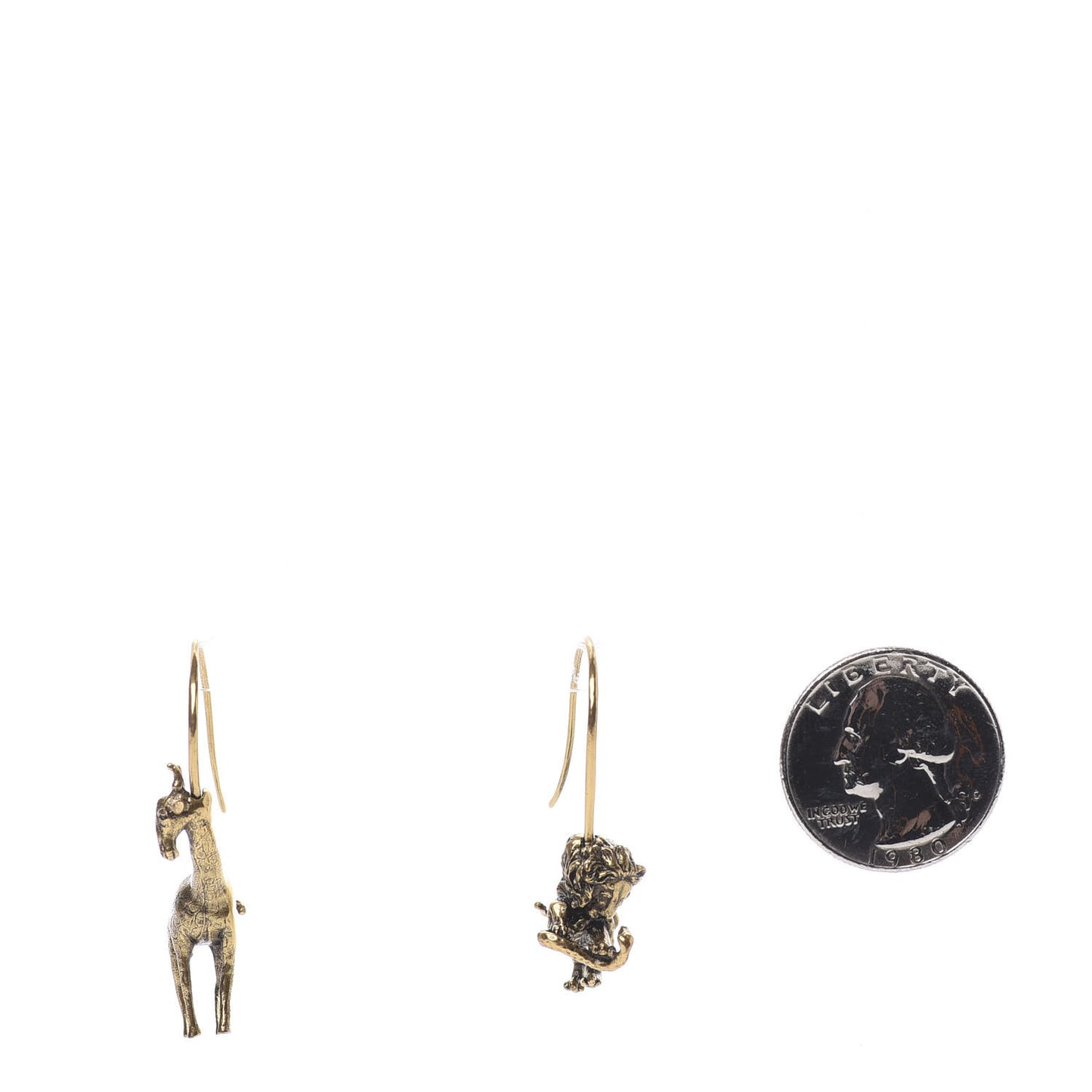 Metal Lion Giraffe D-Wild Hoop Earrings Antique Gold