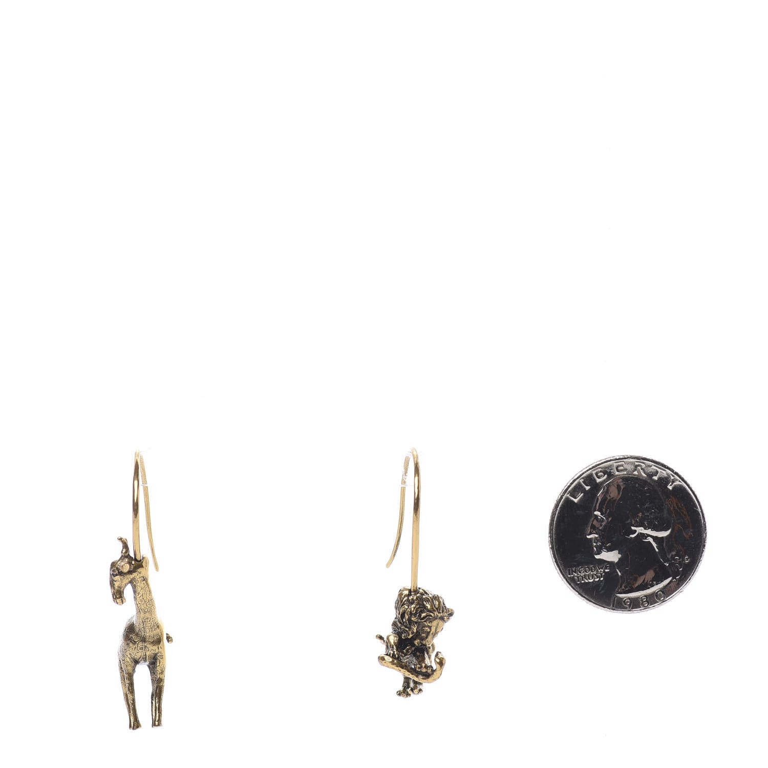Christian Dior Metal Lion Giraffe D-Wild Hoop Earrings Antique Gold 2 of 5