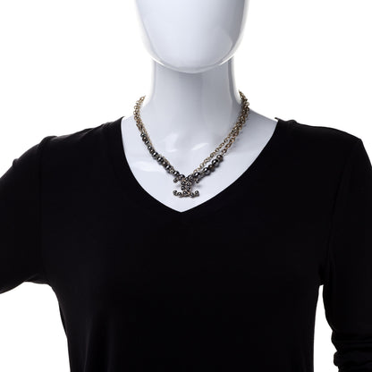 Chanel Crystal Pearl Nefertiti CC Double Chain Pendant Necklace Gold Dark Grey 2 of 6