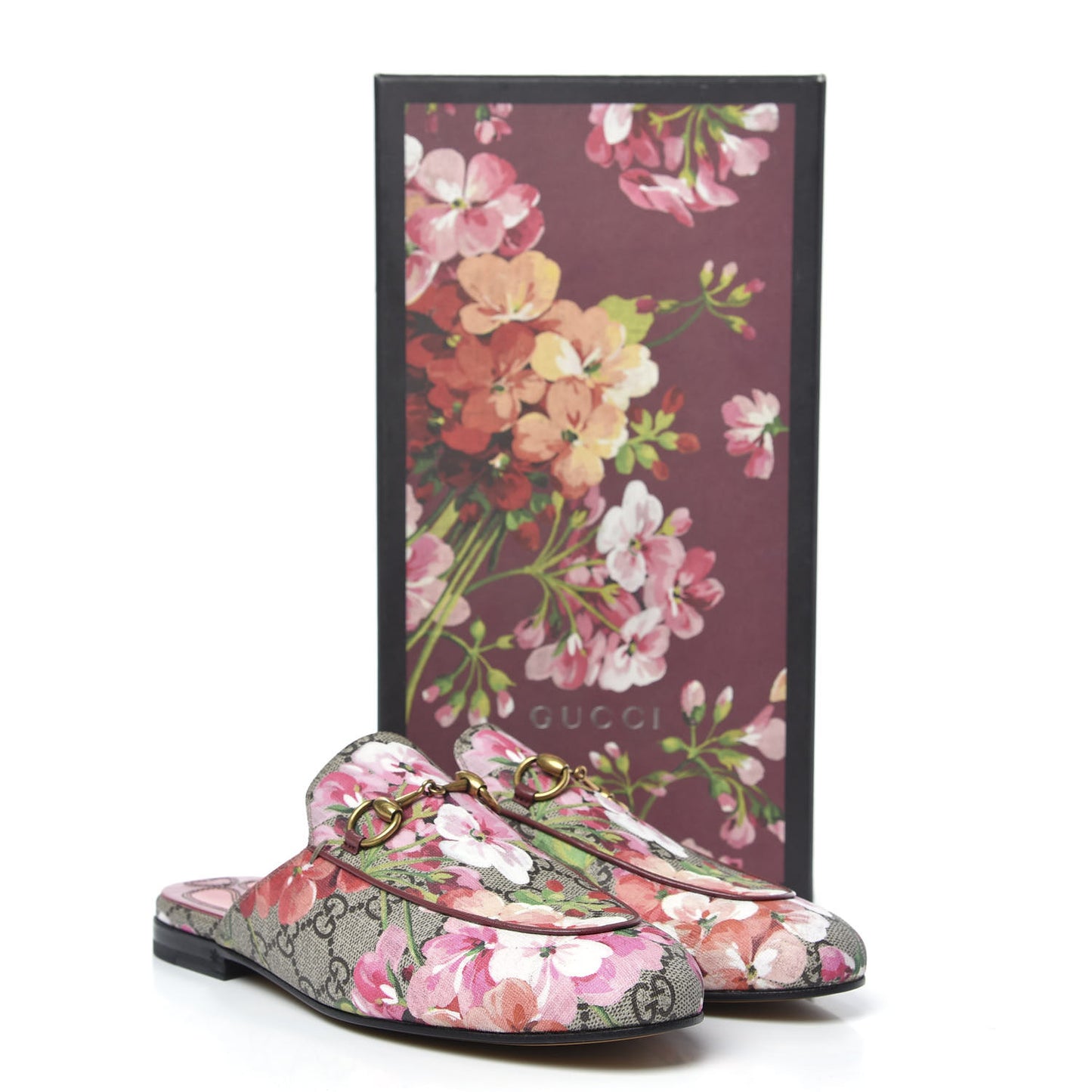 GG Supreme Monogram Blooms Womens Princetown Slippers 37 Beige Multicolor Dry Rose
