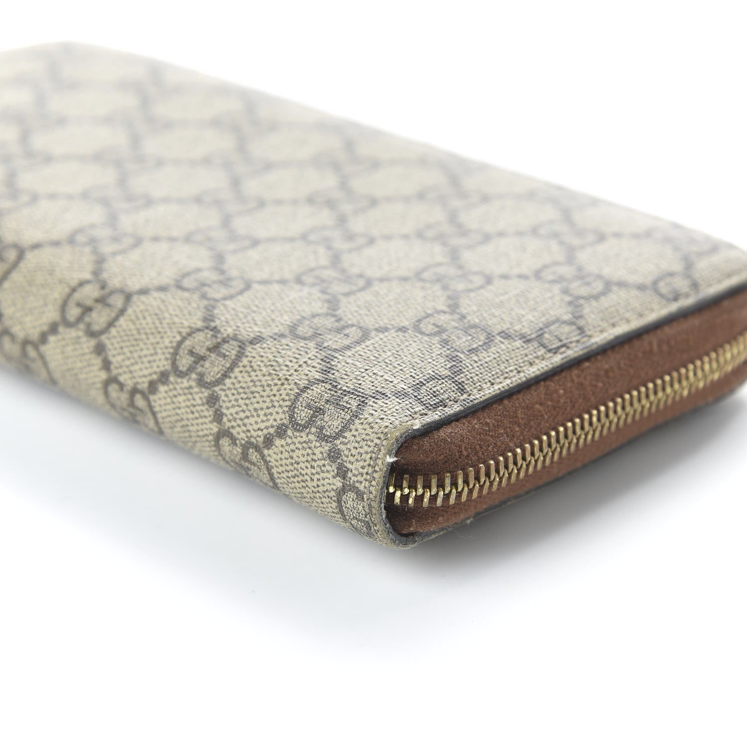 Gucci GG Supreme Monogram Cuoio Toscano Zip Around Organizer Wallet Beige Ebony Cuir 7 of 9