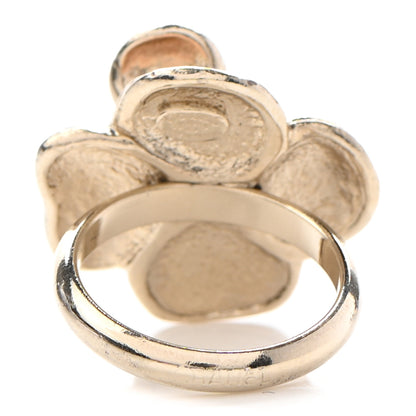 Chanel Enamel CC Camellia Ring 52 6 Beige Gold 3 of 4