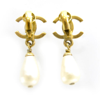 Chanel Pearl CC Dangle Clip On Earrings Gold 2 of 4