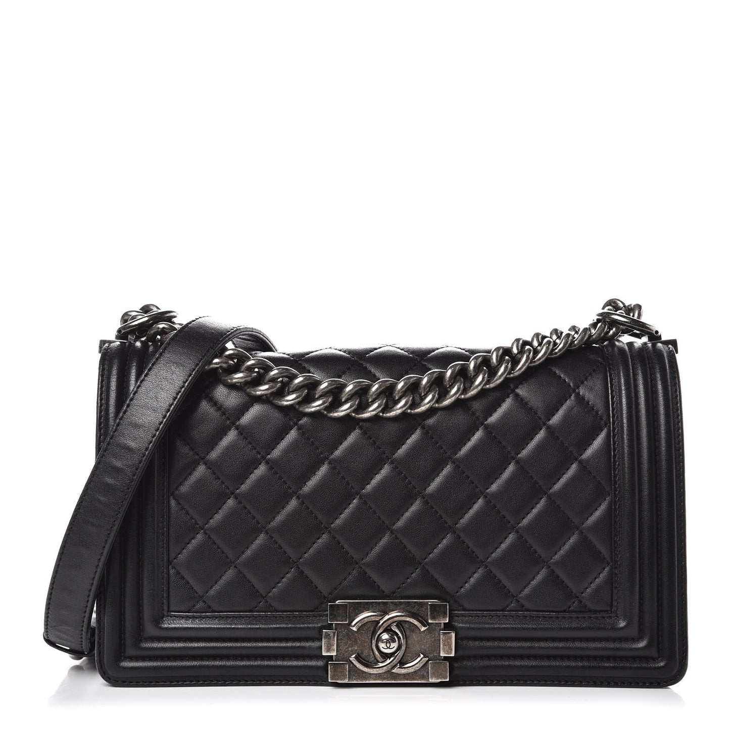 Lambskin Quilted Medium Boy Flap Black
