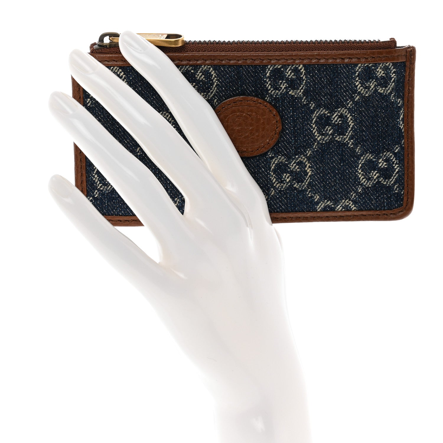 Gucci New Denim GG Monogram Dollar Calfskin Retro Interlocking G Coin Case Card Holder Blue Tea Cuir Epilog 2 of 8