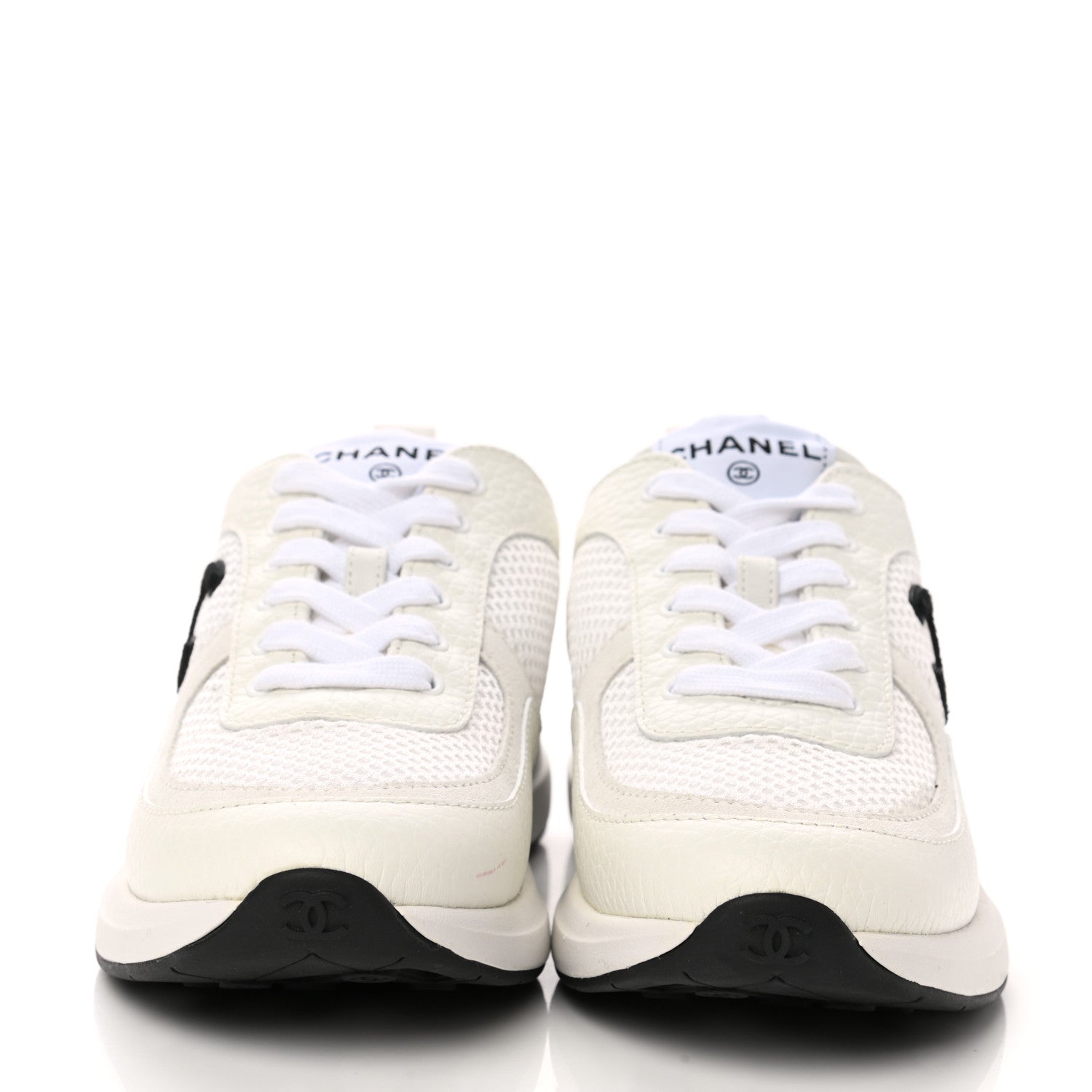 Chanel Calfskin Mesh Lycra Suede Womens Logo Sneakers 35.5 White 2 of 8