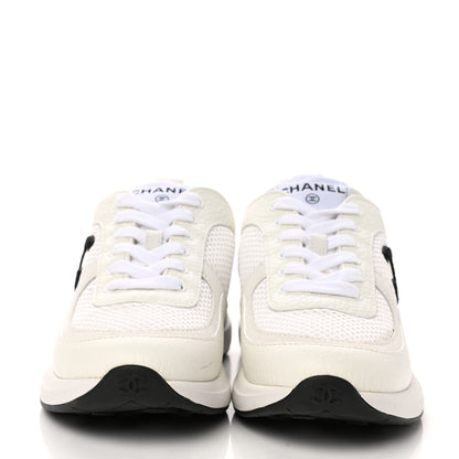 Chanel Calfskin Mesh Lycra Suede Womens Logo Sneakers 35.5 White 2 of 8