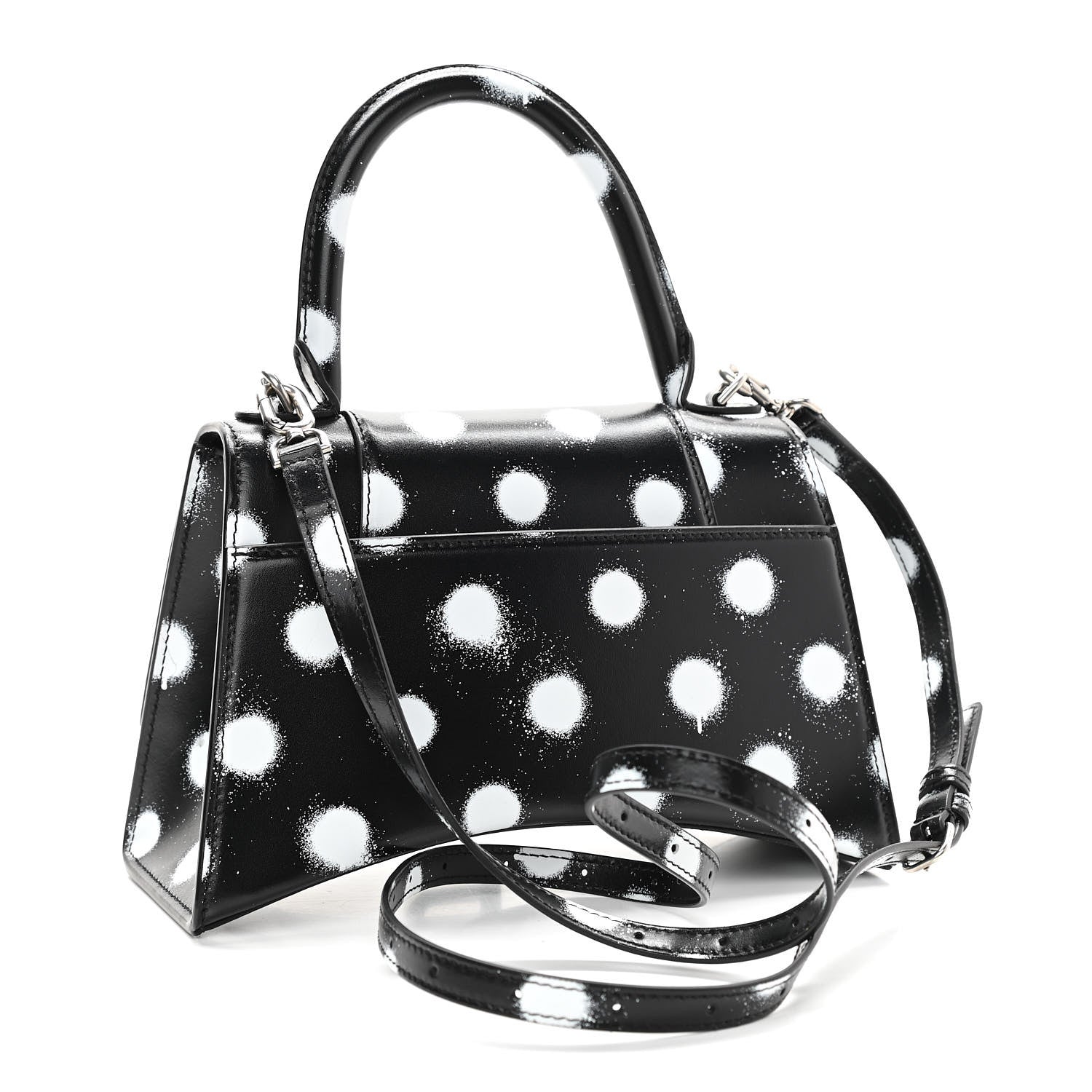 Balenciaga Smooth Calfskin Spray Polka Dot Small Hourglass Top Handle Bag Black White 3 of 10