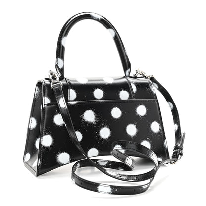 Balenciaga Smooth Calfskin Spray Polka Dot Small Hourglass Top Handle Bag Black White 3 of 10