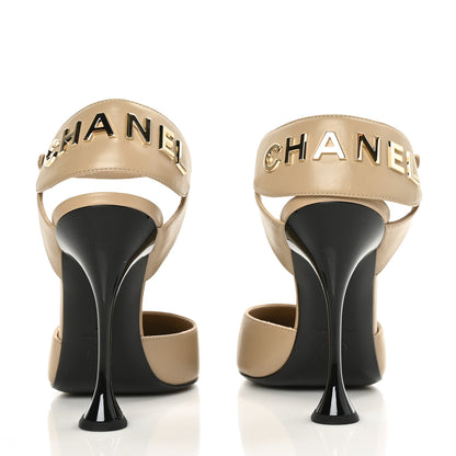 Chanel Lambskin Velvet Cap Toe Logo Pumps 41 Beige Black 5 of 8