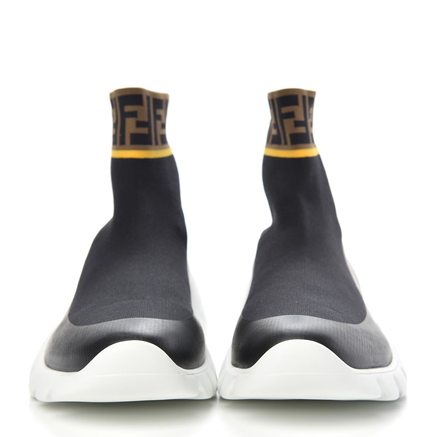 Fendi Jersey FF Mania Mens High Top Sock Sneakers 11 Black Tobacco Yema 2 of 8