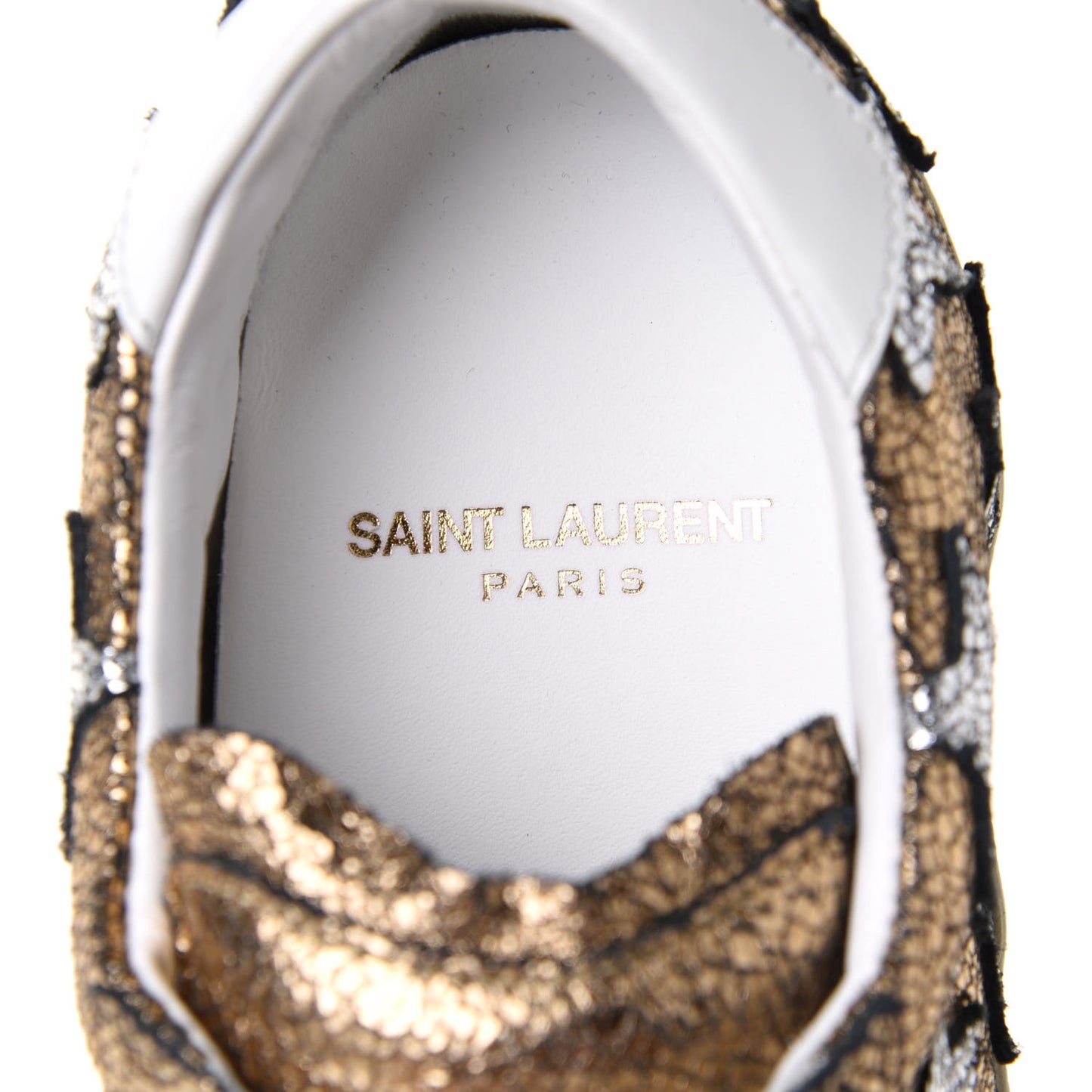 Metallic Calfskin Star Court Sneakers 36 Gold White
