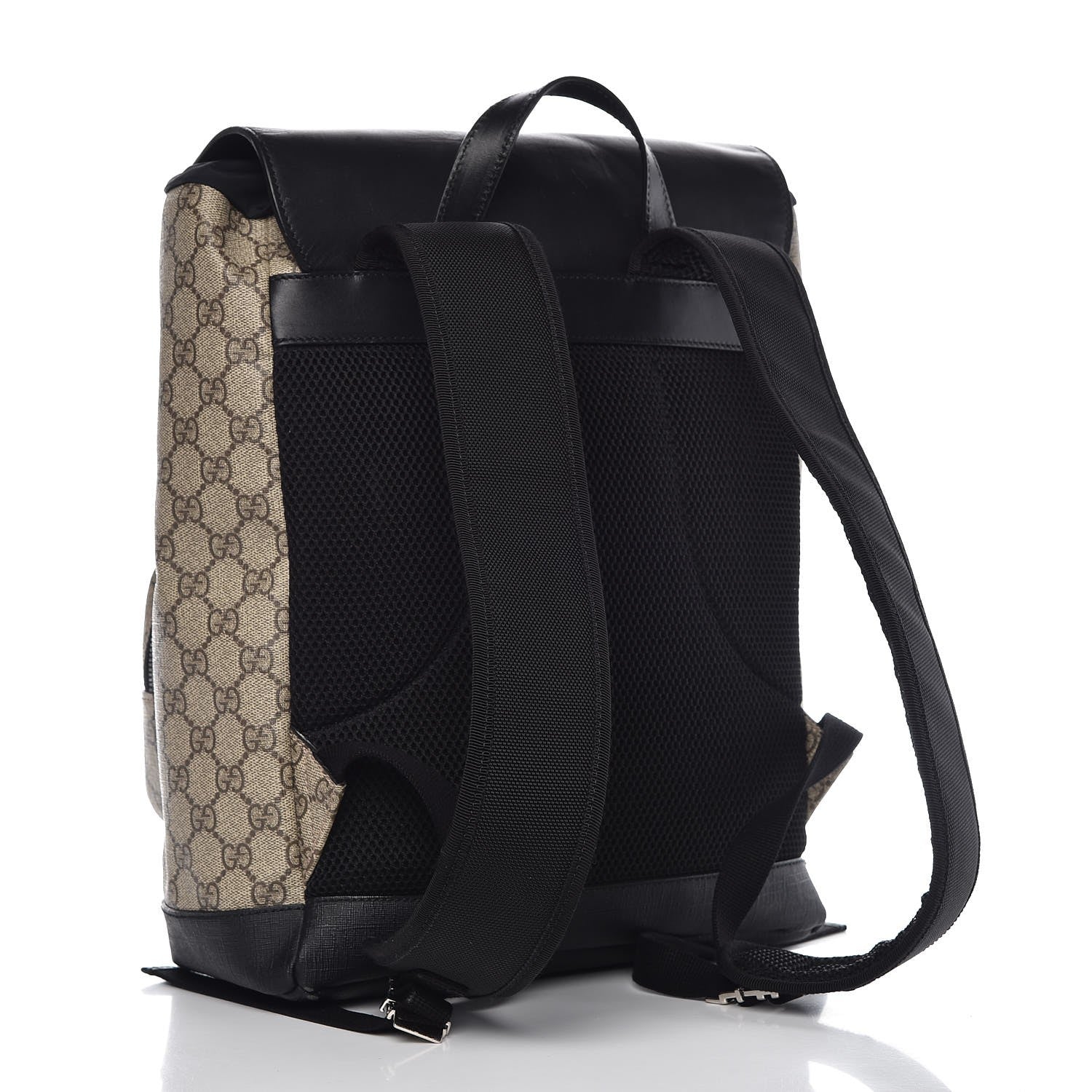 Gucci GG Supreme Monogram Single Buckle Backpack Beige Black 3 of 8