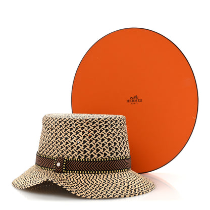 Hermes Straw Adele Panama Hat 58 Naturel Marron Jaune 12 of 12