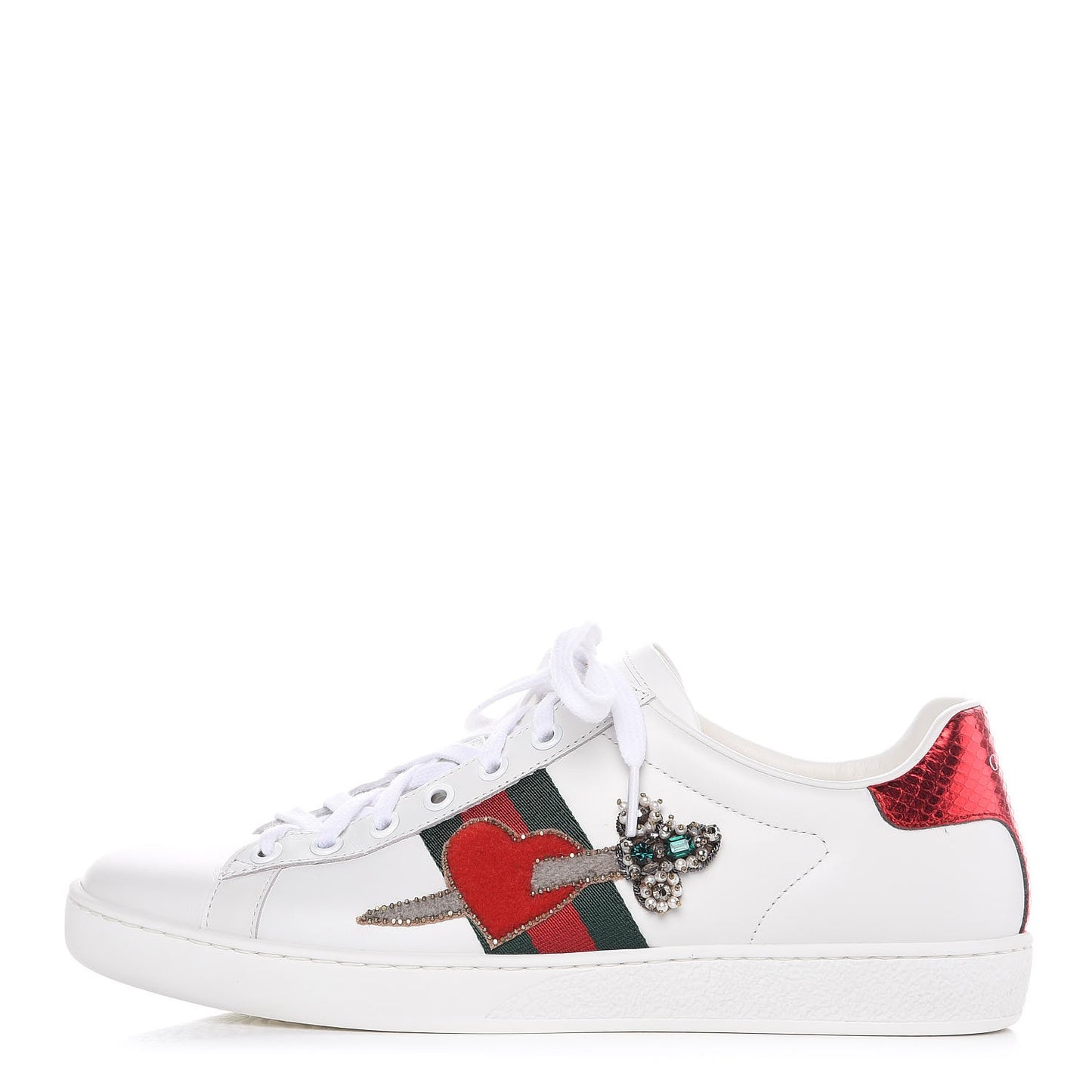 Calfskin Ayers Web Pierced Heart Embroidered New Ace Sneakers 38.5 White