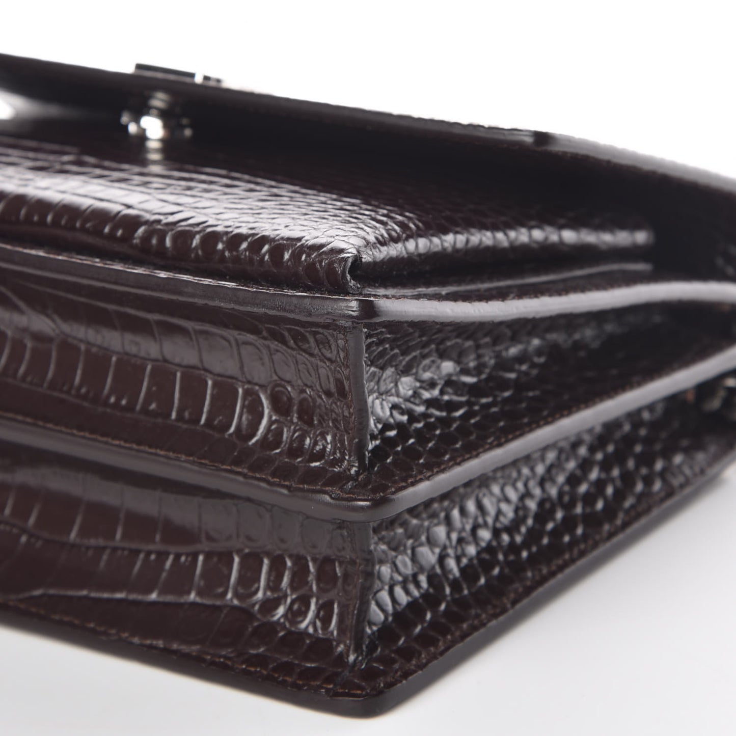 Calfskin Crocodile Embossed Medium Monogram Sunset Brown