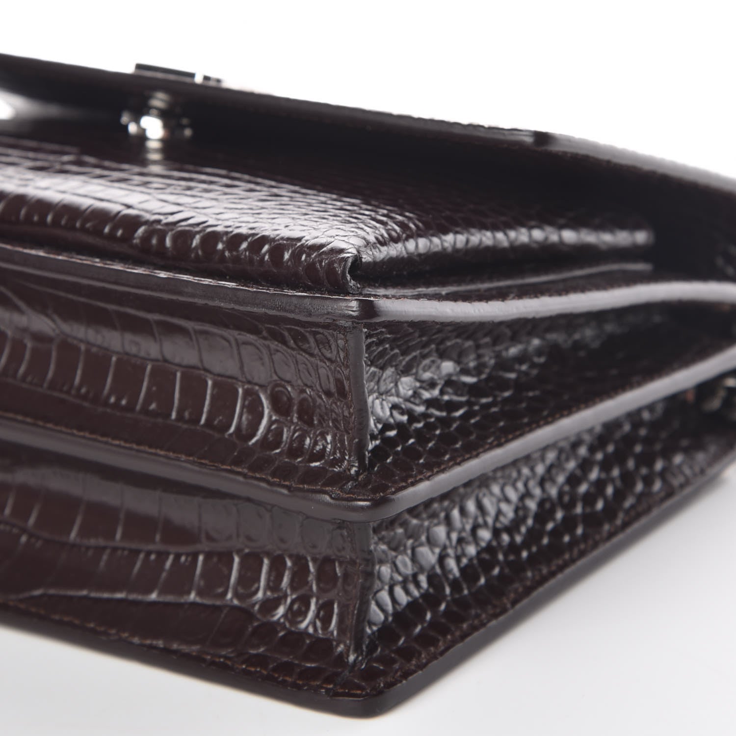 Saint Laurent Calfskin Crocodile Embossed Medium Monogram Sunset Brown 8 of 8