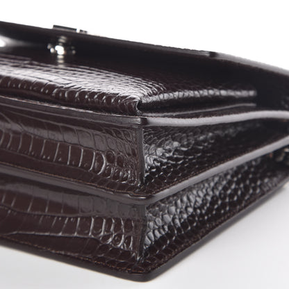 Saint Laurent Calfskin Crocodile Embossed Medium Monogram Sunset Brown 8 of 8