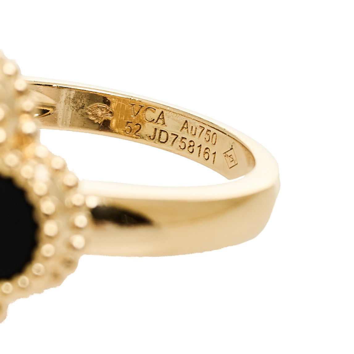 Van Cleef & Arpels 18K Yellow Gold Black Onyx Diamond Vintage Alhambra Ring 52 6 4 of 5