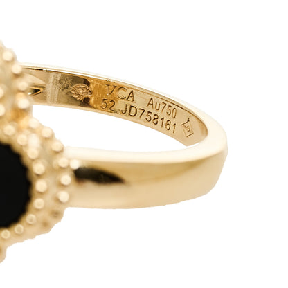 Van Cleef & Arpels 18K Yellow Gold Black Onyx Diamond Vintage Alhambra Ring 52 6 4 of 5