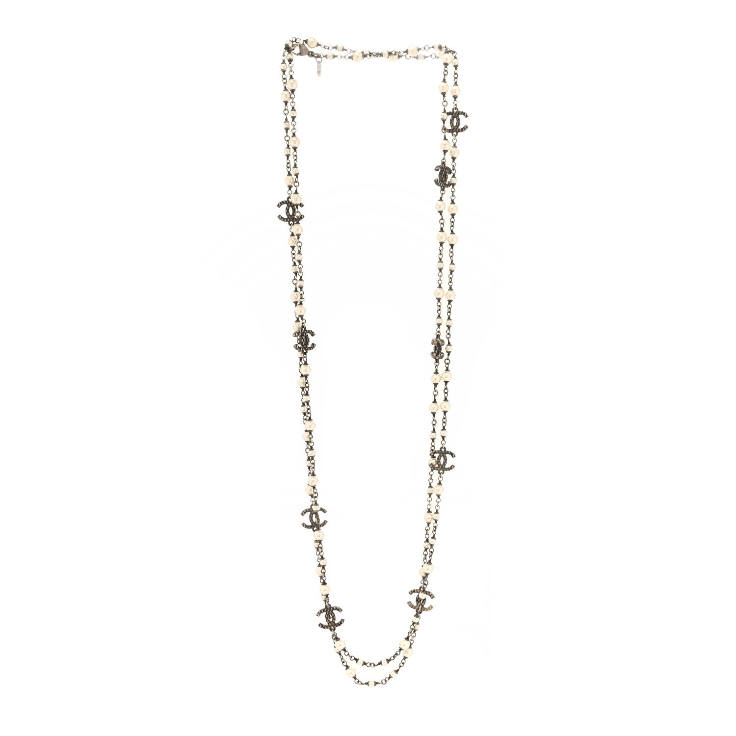 Chanel Pearl Metal Quilted CC Long Necklace Gold 3 of 5