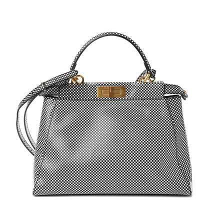 Fendi Pequin Checkered Medium Peekaboo Iconic Satchel Black White 1 of 9