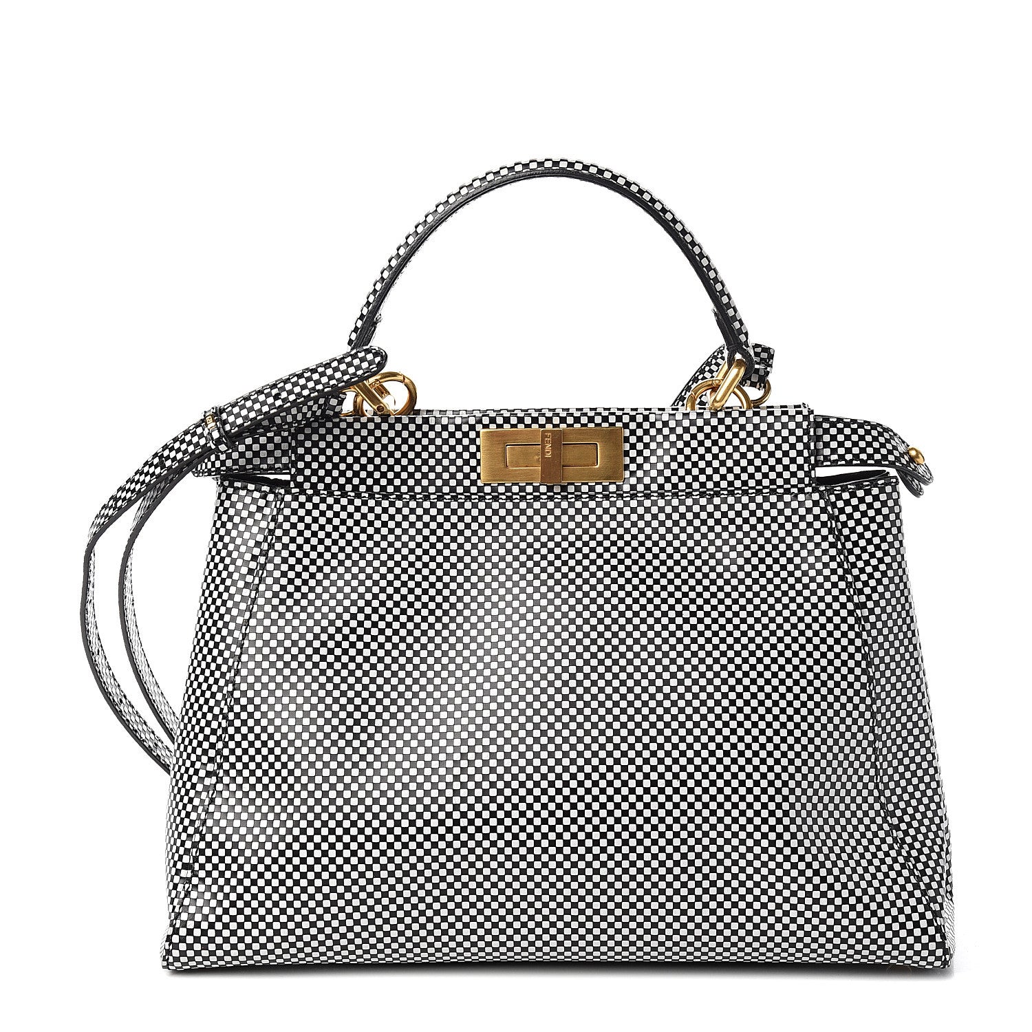 Fendi Pequin Checkered Medium Peekaboo Iconic Satchel Black White 1 of 9