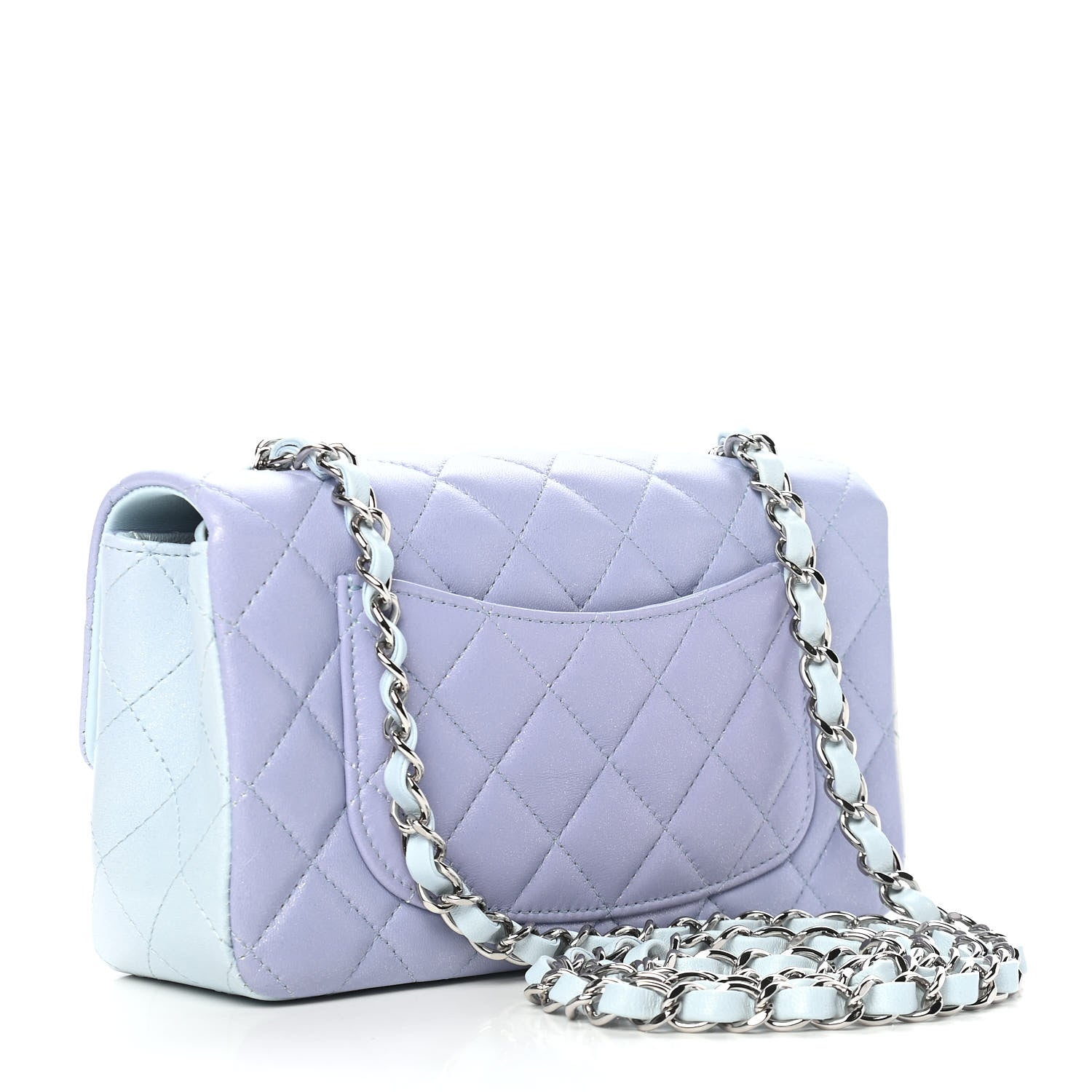 Chanel Perforated Lambskin Quilted Mini Rectangular Flap Light Blue Light Purple White 2 of 10