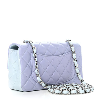 Chanel Perforated Lambskin Quilted Mini Rectangular Flap Light Blue Light Purple White 2 of 10
