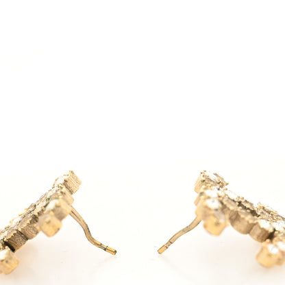 Chanel Crystal CC Earrings Gold Beige 3 of 4