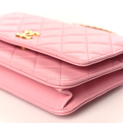 Chanel Lambskin Quilted Pick Me Up Wallet On Chain WOC Light Pink 10 of 11