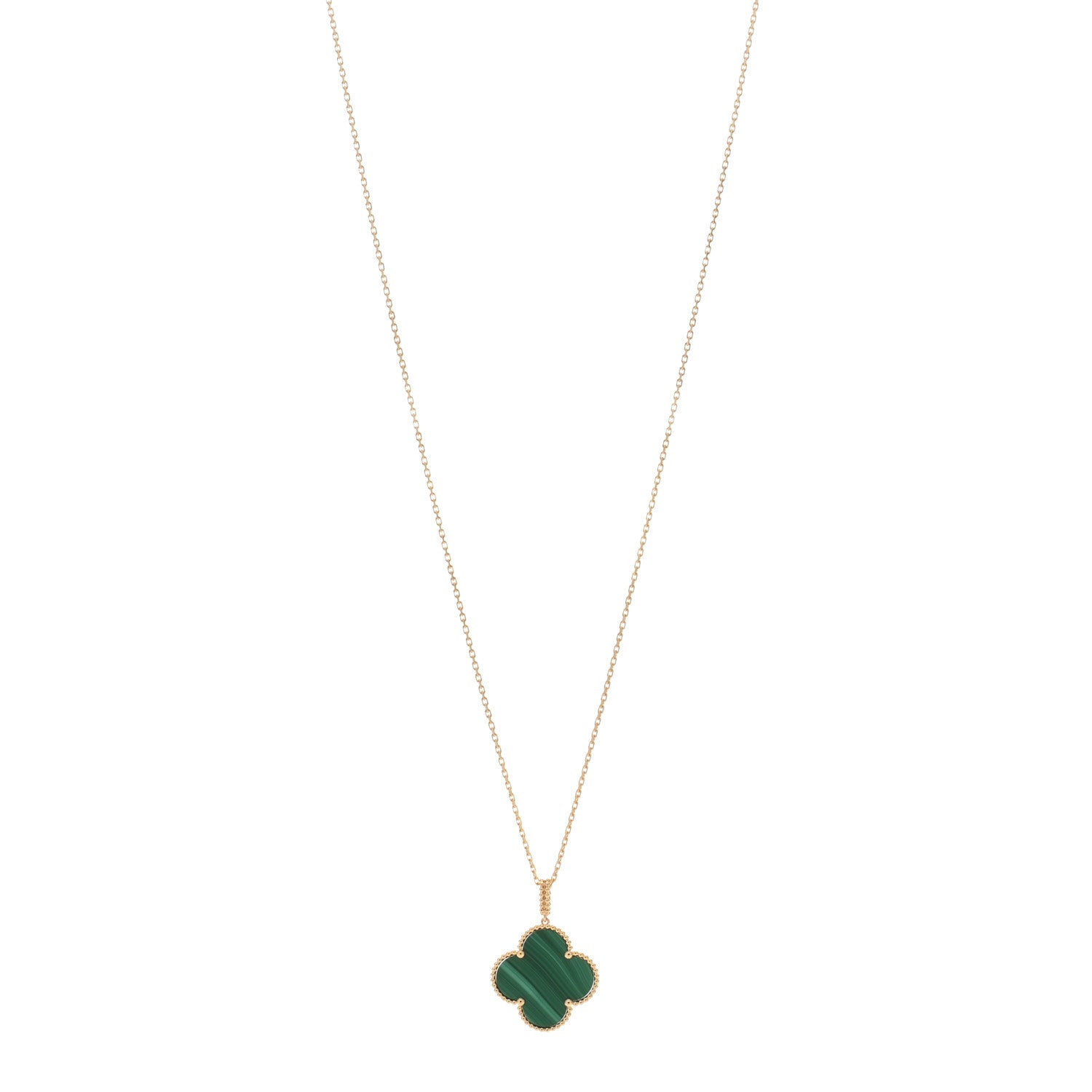Van Cleef & Arpels 18K Yellow Gold Malachite Magic Alhambra Pendant Necklace 1 of 3