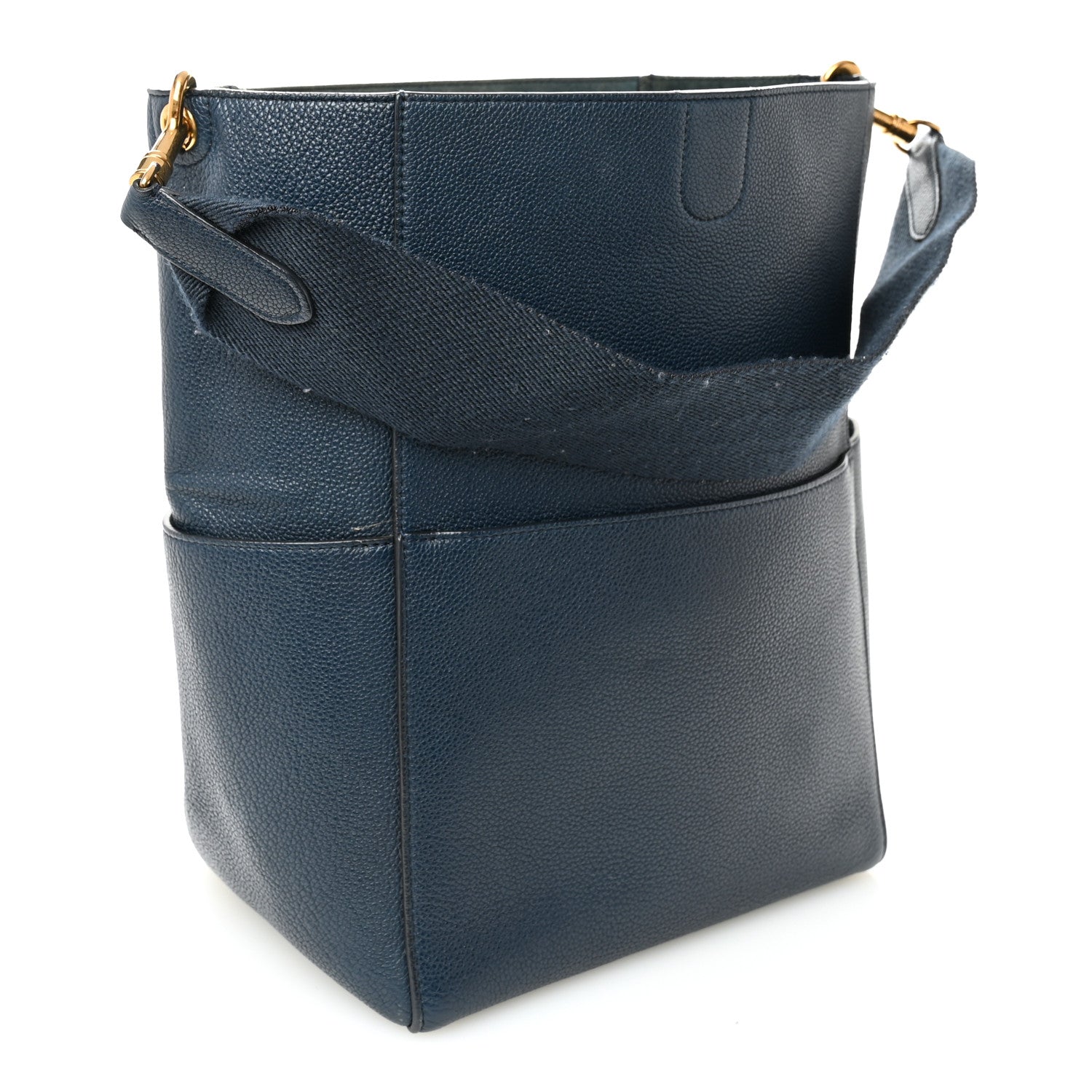 Celine Goatskin Sangle Bucket Bag Blue 3 of 11