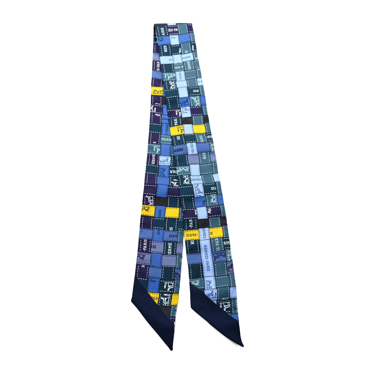 Hermes Silk Bolduc Au Carre Twilly Vert Bleu Jaune Vif 2 of 4