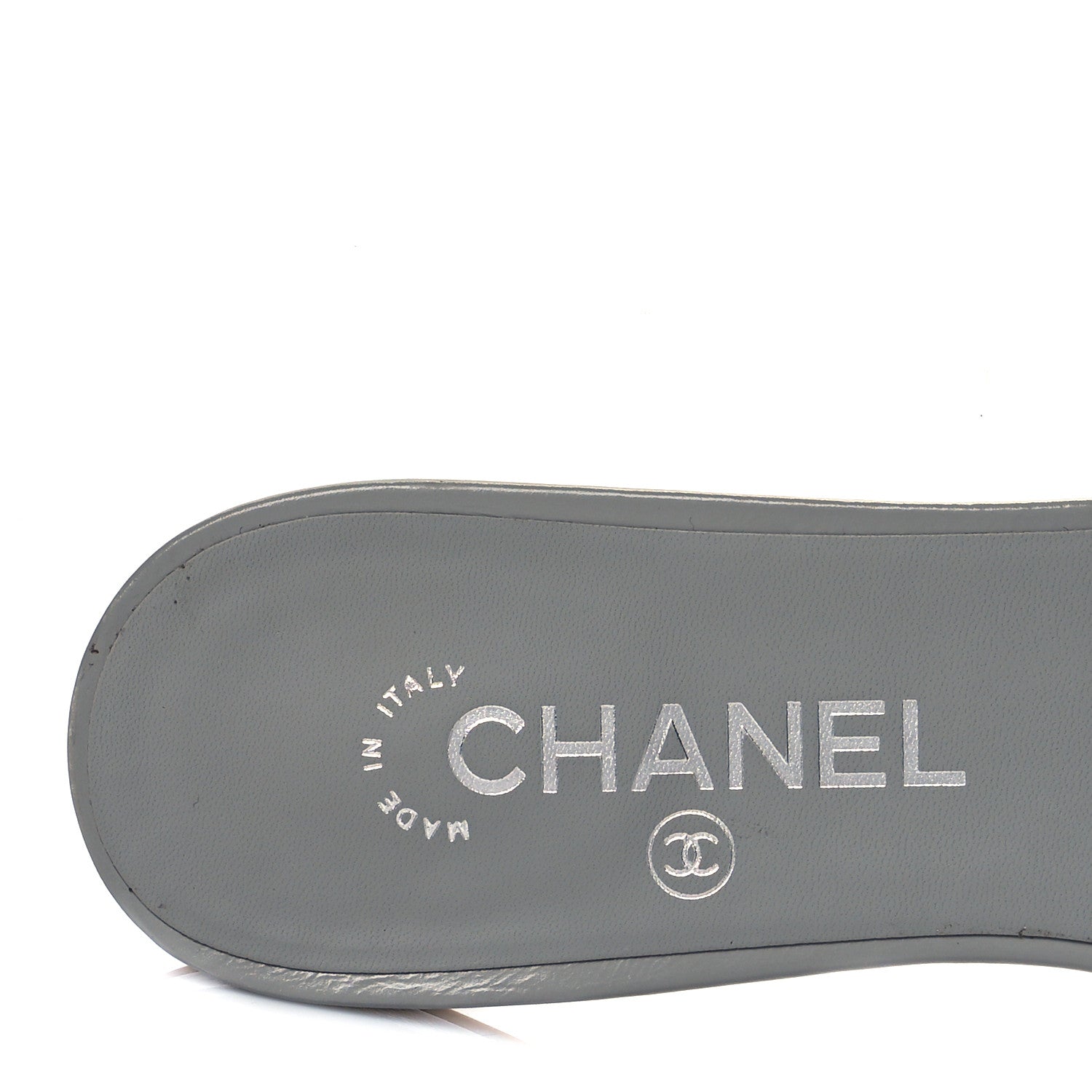 Chanel Metallic Lambskin Camellia Pearl Slides 37 Grey Silver 8 of 10
