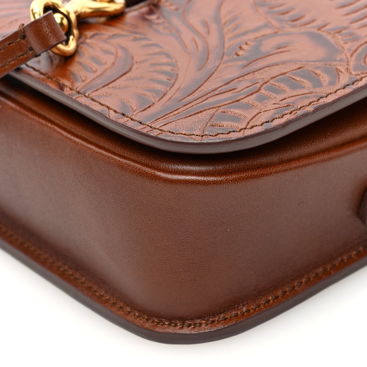Calfskin Floral Tooling Embossed Toy Charlotte Messenger Bag Toasted Brown