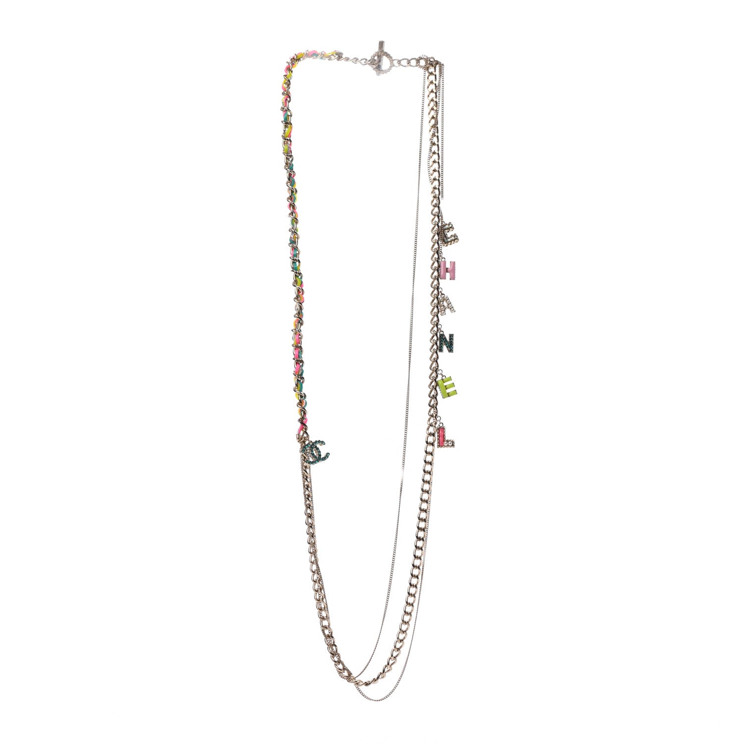 Chanel Crystal Enamel Pearl CC Logo Chain Long Necklace Gold Multicolor 3 of 6