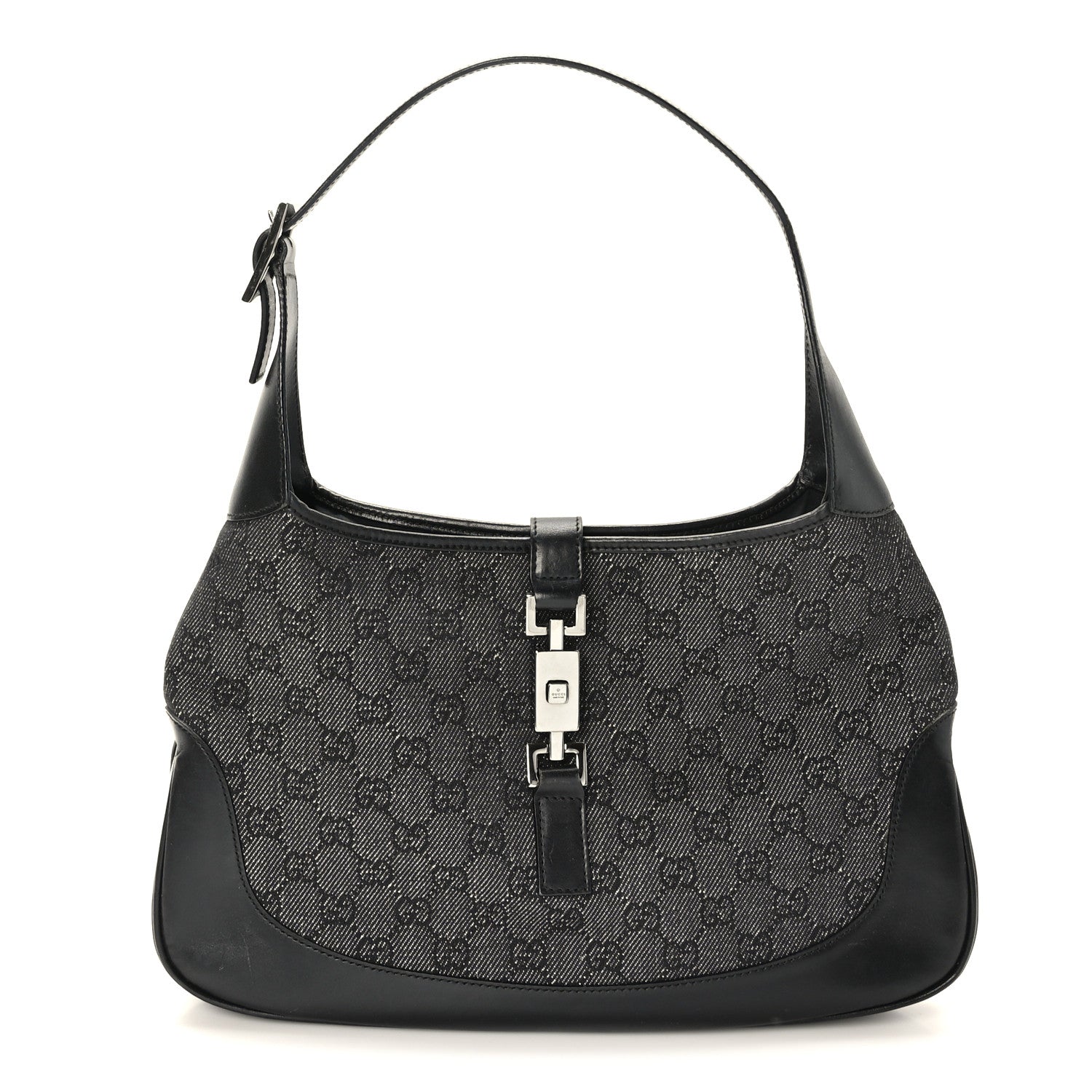 Gucci Denim Monogram Small Jackie O Hobo Black 1 of 9