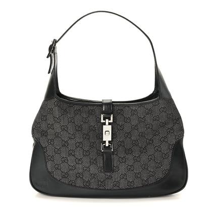 Gucci Denim Monogram Small Jackie O Hobo Black 1 of 9