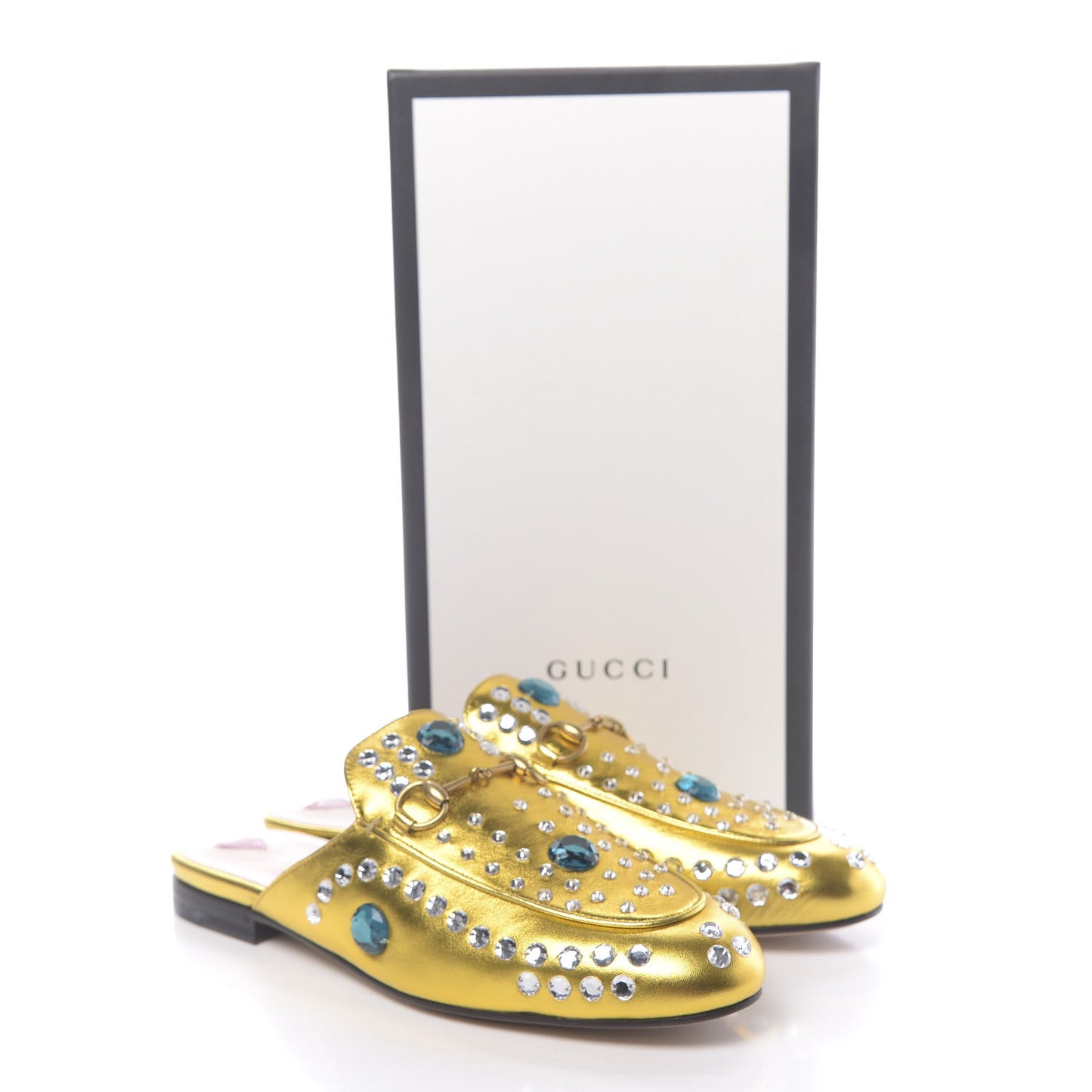 Metallic Nappa Crystal Womens Princetown Slippers 39 Gold