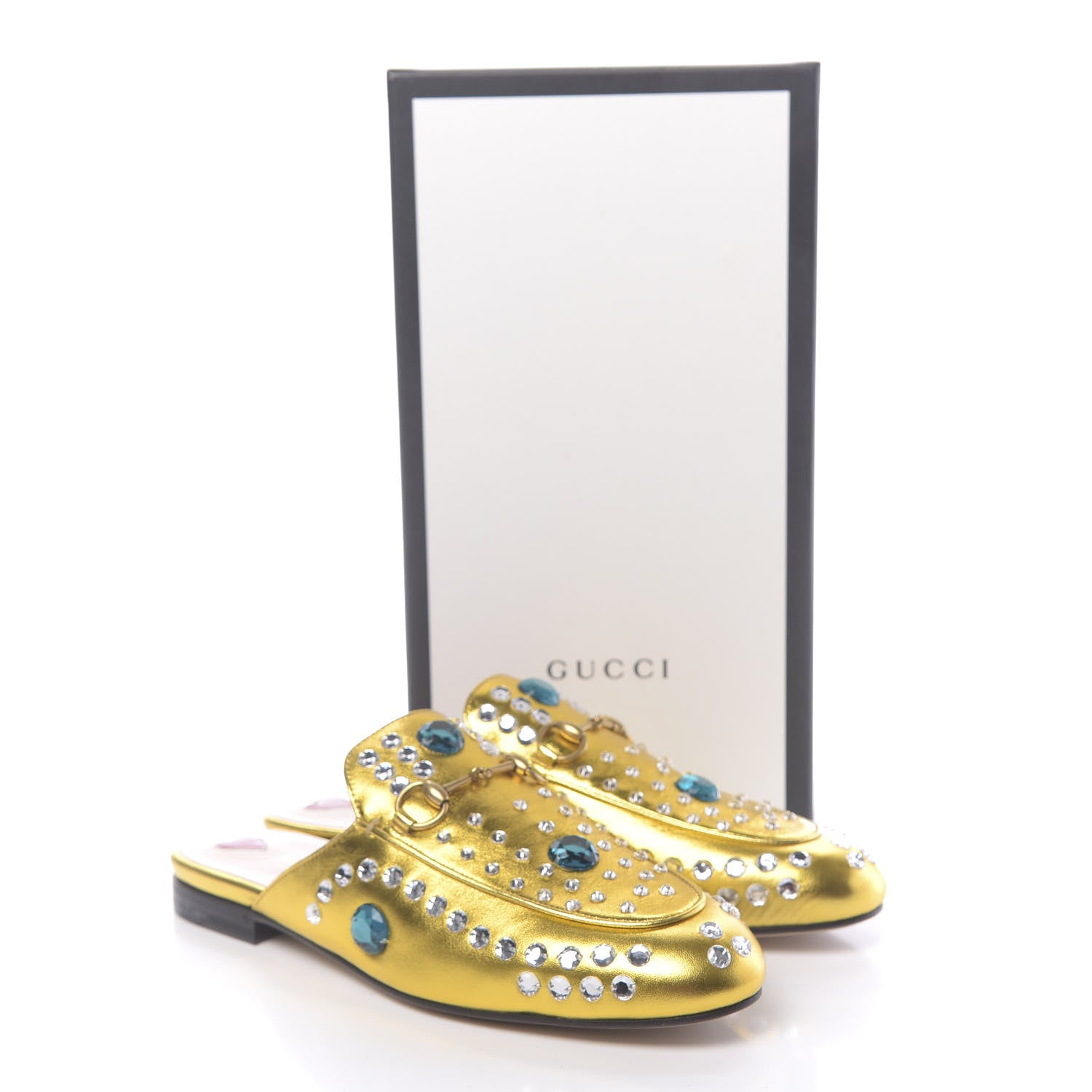 Gucci Metallic Nappa Crystal Womens Princetown Slippers 39 Gold 9 of 9