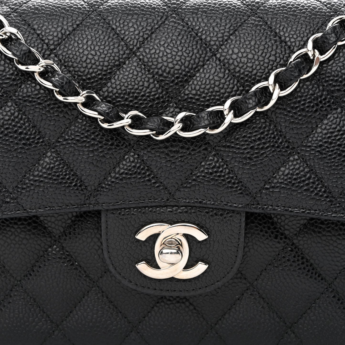 Caviar Quilted Small Double Flap Black
