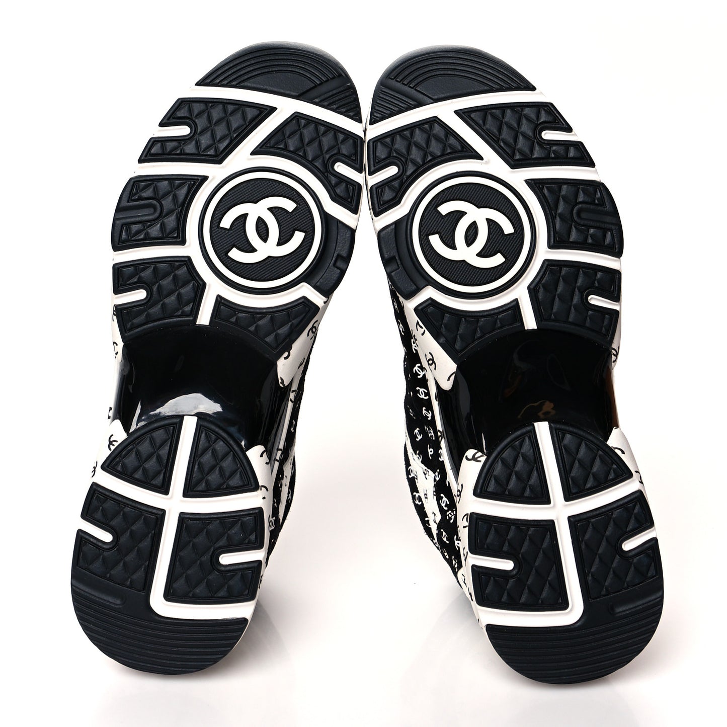 Nylon Suede Calfskin Printed CC Sneakers 40.5 White Black