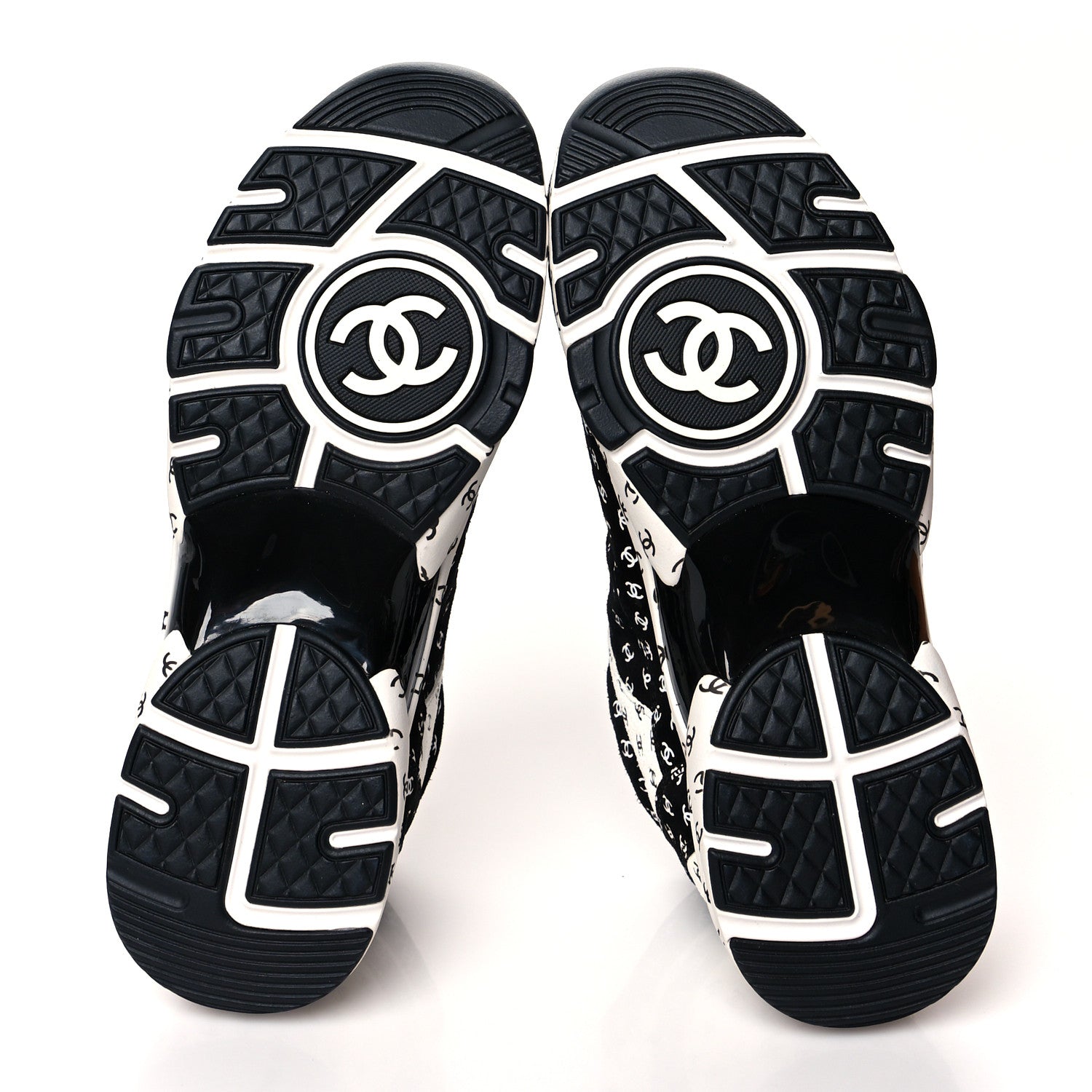 Chanel Nylon Suede Calfskin Printed CC Sneakers 40.5 White Black 5 of 7
