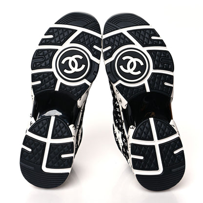 Chanel Nylon Suede Calfskin Printed CC Sneakers 40.5 White Black 5 of 7