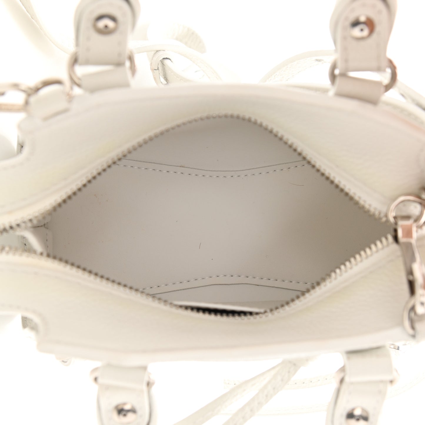 Grained Calfskin Neo Classic Silver Hardware Nano City Crossbody White