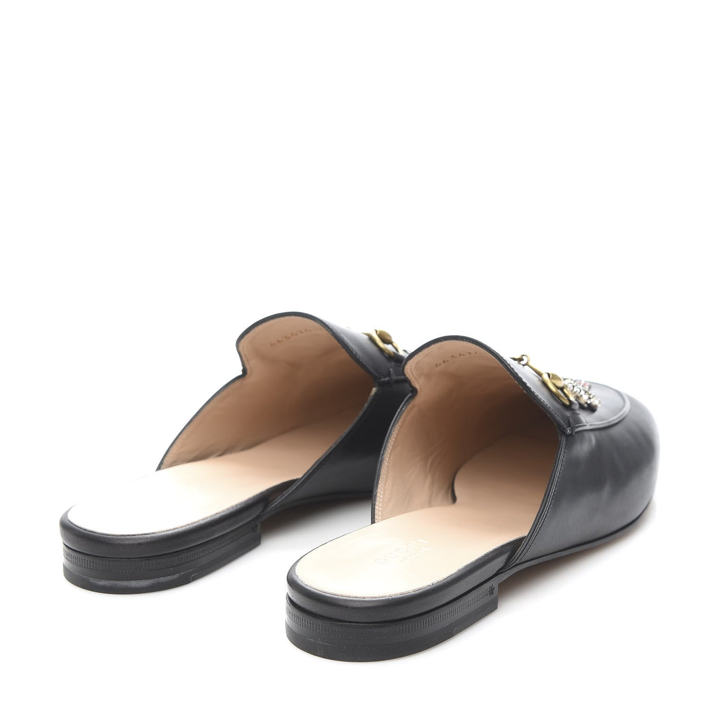 Calfskin Crystal Tiger Embroidered Princetown Slippers 41 Black