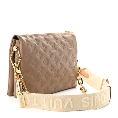 Louis Vuitton Lambskin Embossed Monogram Coussin PM Taupe 2 of 8