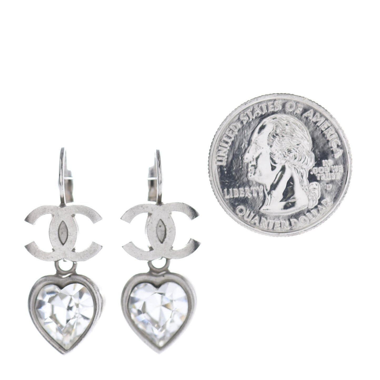 Crystal Heart CC Drop Earrings Silver